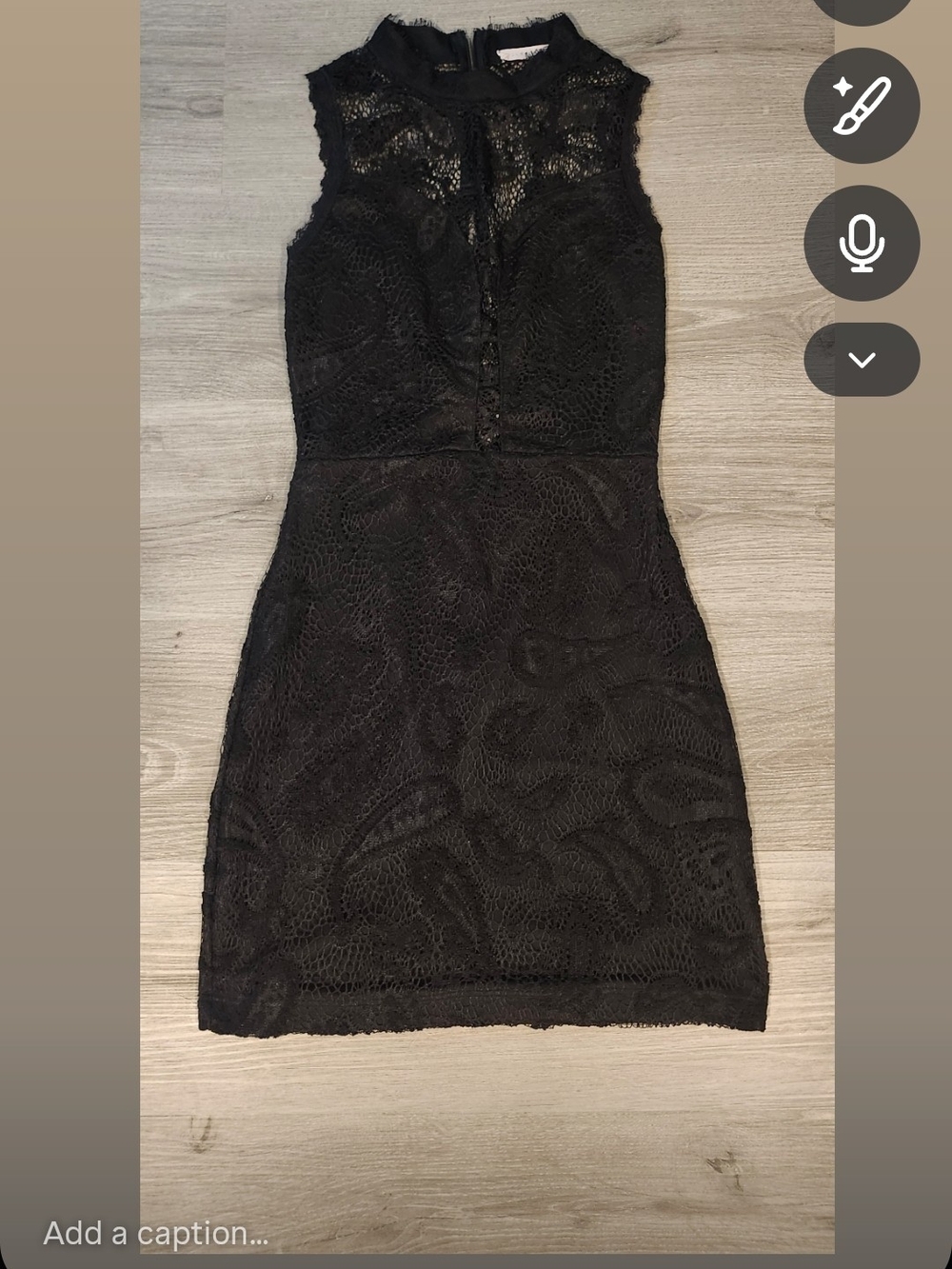 Just Me Black Lace High-Neck Mini Dress